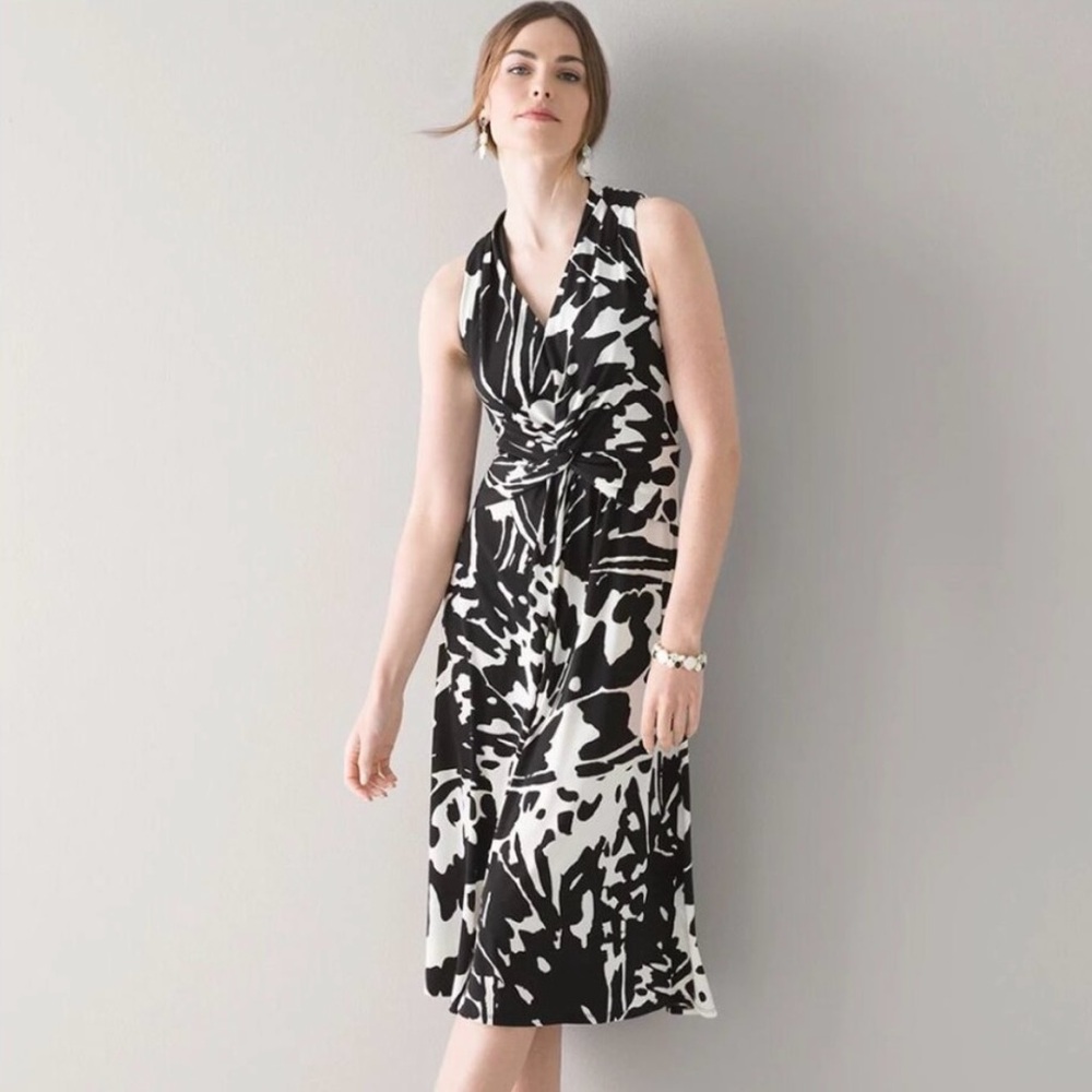 NWT White House Black Market Twist Front Dress Black & White Size 4 Sleeveless